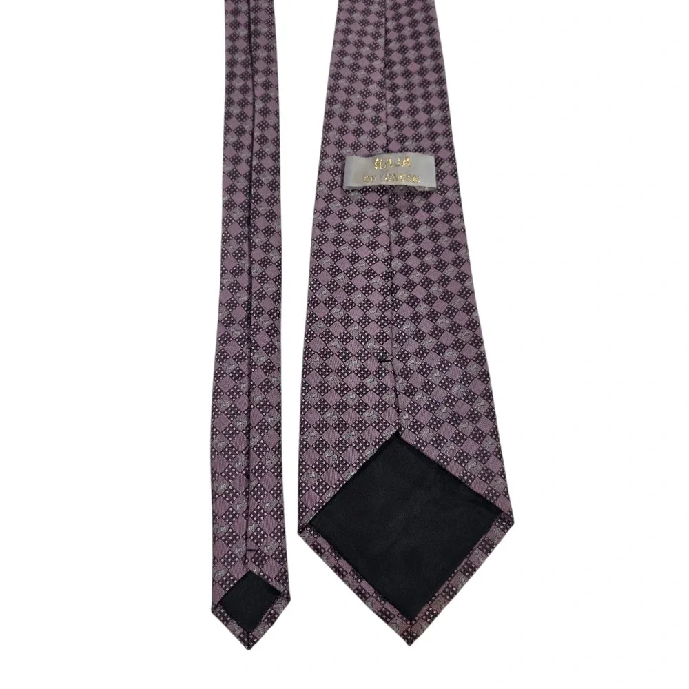 Raja Of London Mens Necktie Purple Silver Silk Woven Diamond‎ Pattern Classic